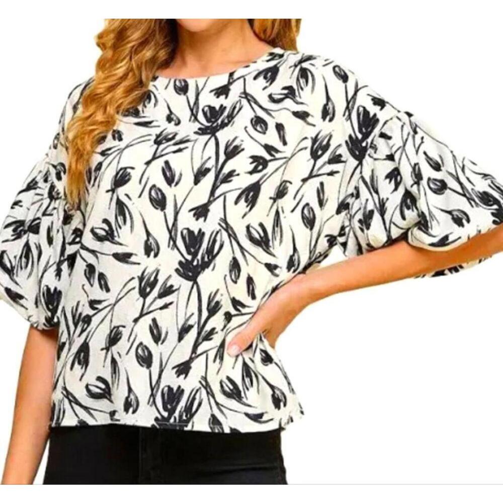 Tcec Floral Print Puff Sleeve Top Size Medium  #156